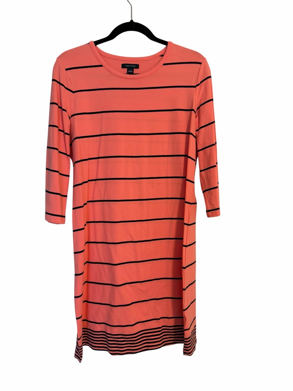 Coral Stripe Coastal Grandma Nautical Dress Cruise Vacation Cotton Nautica L